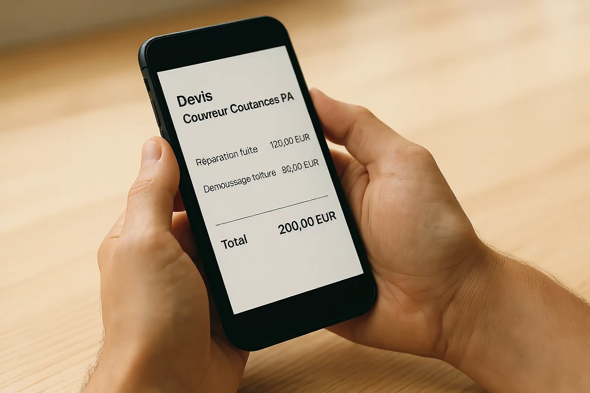 Devis couvreur à Coutances détaillé et transparent affiché sur smartphone